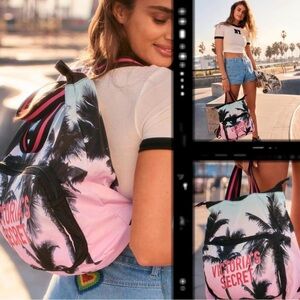 Victoria's Secret Pink, Black & Mint Palm-Print Convertible Bag